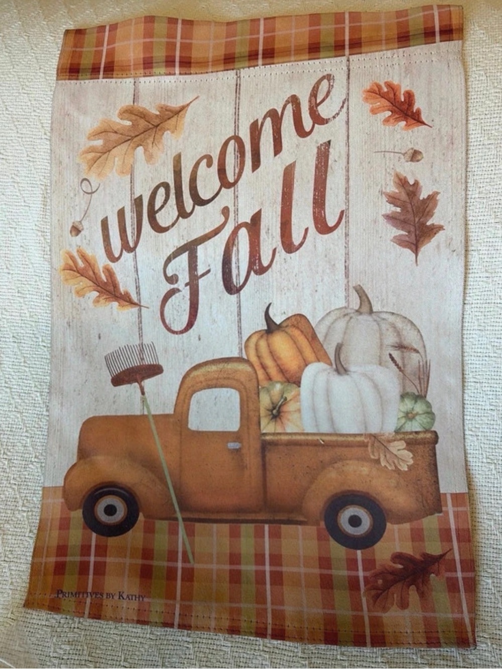 Primitives by Kathy Orange and Cream "Welcome Fall" Truck Garden Flag